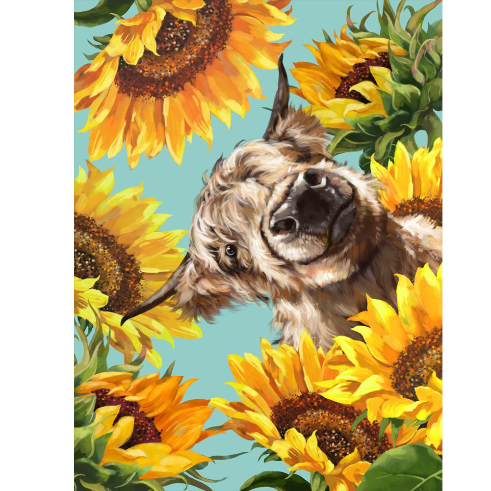 

(Multi-Size) Cows In Sunflowers - Round/Square Drill Diamond Painting 30*40CM/40*50CM, Round diamond 30*40cm, 501 Original