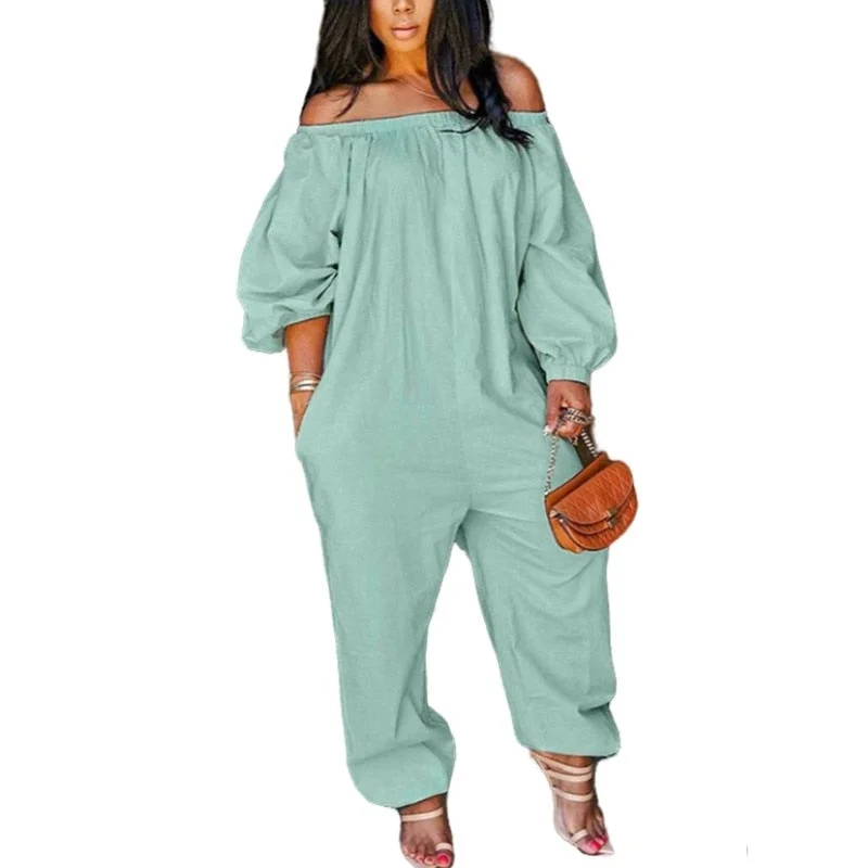 Plus Size S-4xl Jumpsuit Women Elegance Wholesale Off Shoulder Solid Casual Sweet Loose Overalls One Piece Outfits Dropshpping