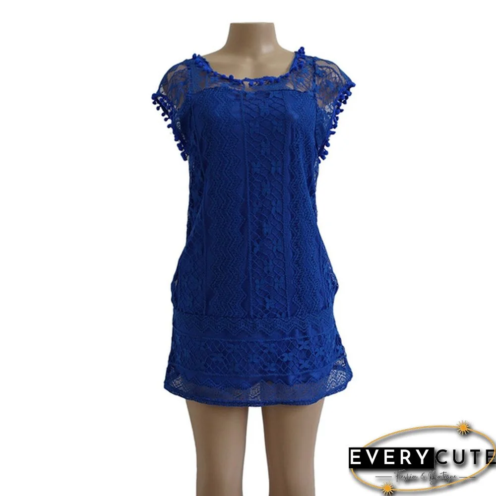 Summer Dress Women Casual Beach Short Dress Tassel Black White Mini Lace Dress Sexy Party Dresses Vestidos S-XXL