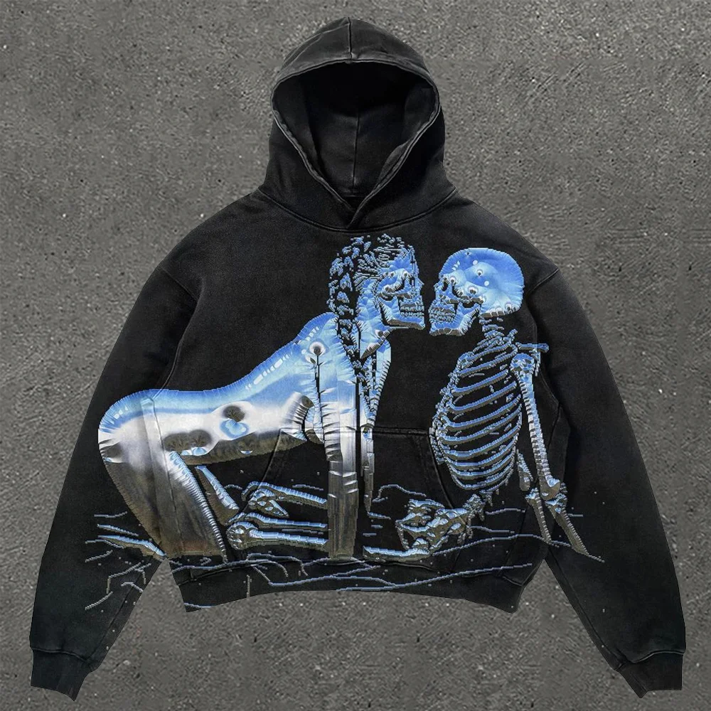 Personality Skull Love Print Long Sleeve Hoodie
