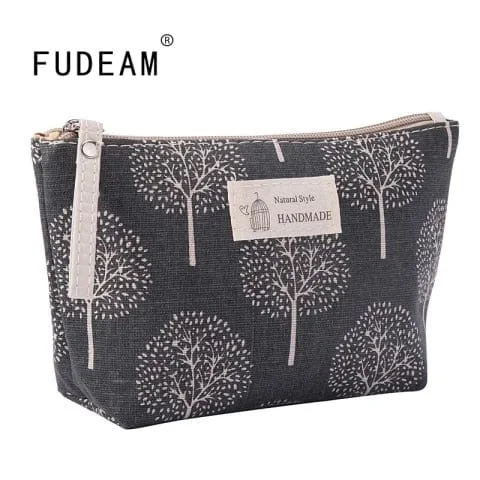 pornhint Pornhint FUDEAM Soft Canvas Bear Tree Print Pattern Women Travel Storage Bag Toiletries Organize Cute Cosmetic Bag Portable Make Up Bags