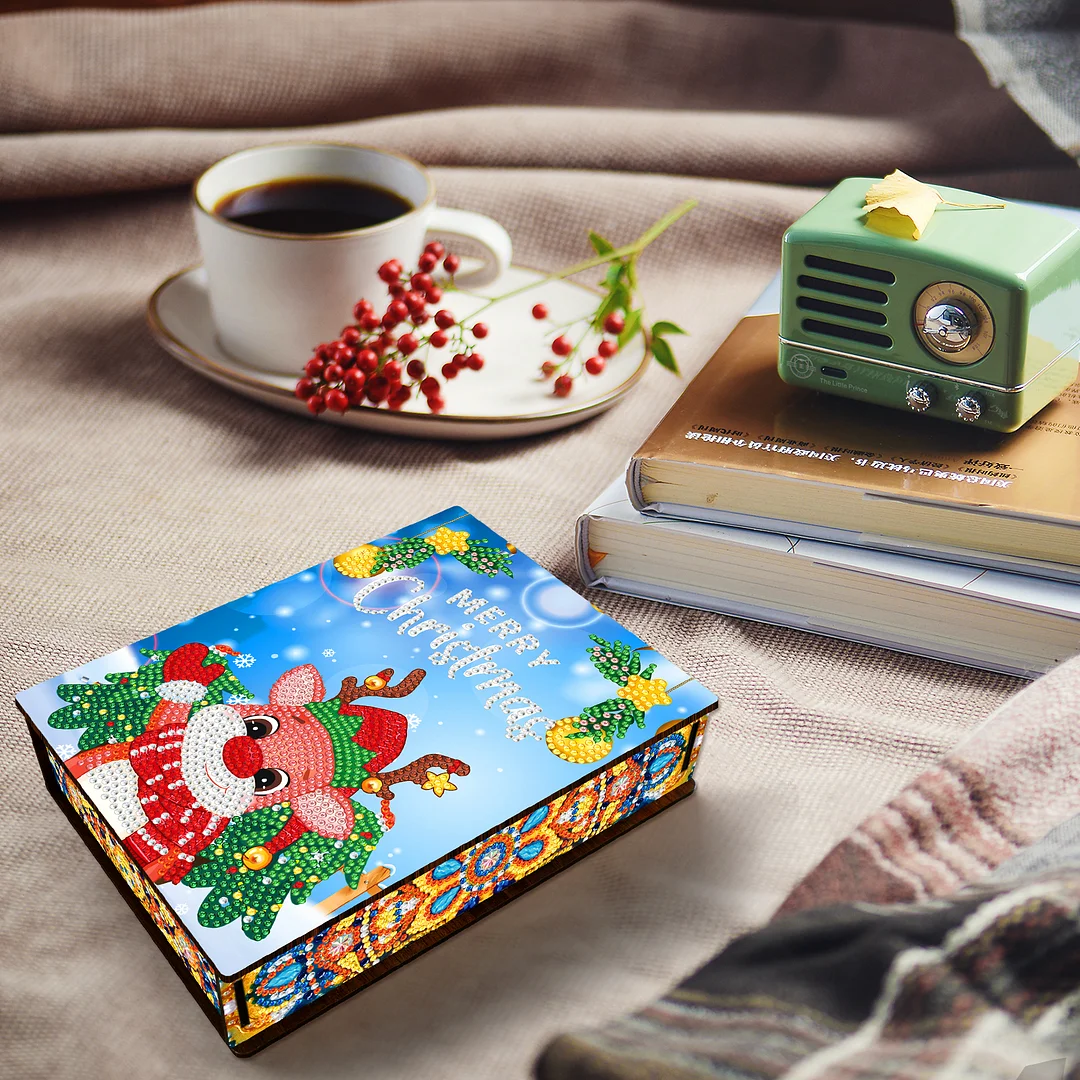 DIY Christmas Diamond Painting Jewelry Storage Box Wood Cartoon Diamond Painting Organizer Case Holder Mosaic Art Kit Handmade Gifts Craft