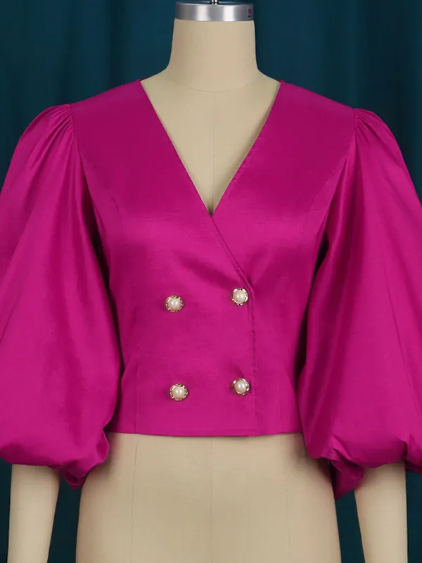 Grace & Virtue Balloon Sleeve Blouse in Fuchsia