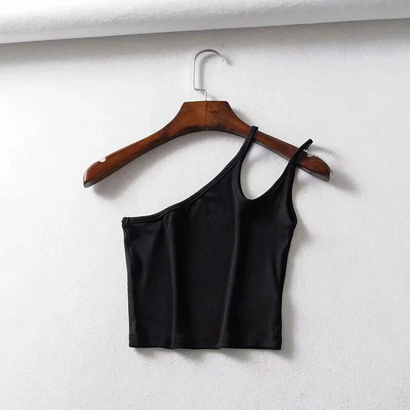 Ueong One Shoulder Ribbed Camis Women Summer Double Strap Slim Fit Tank Tops 90s Cool Girls Streetwear Strench Tees 2022