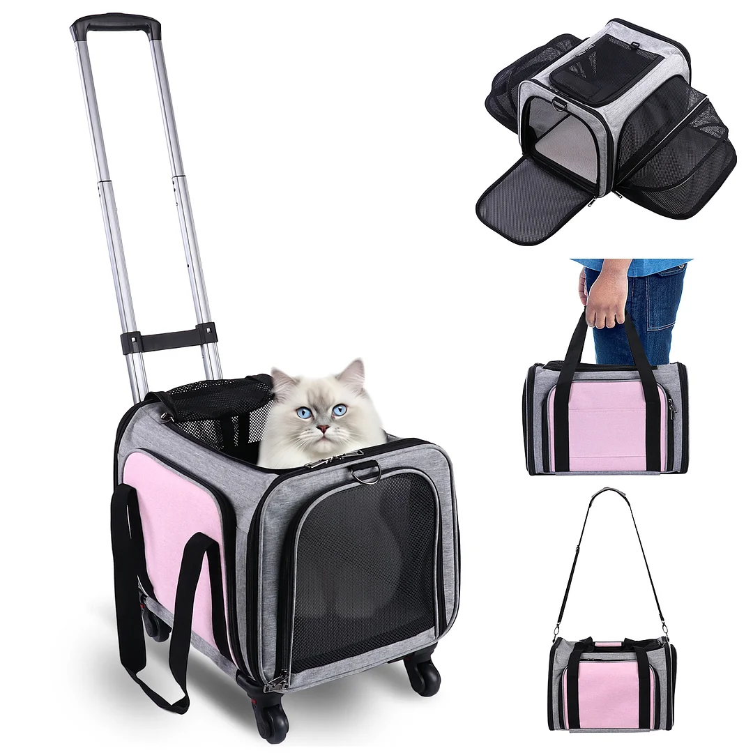 BEBANG Rolling Pet Carrier with Wheels Foldable Airline Approved Dog Carriers for Small Dogs and Cats