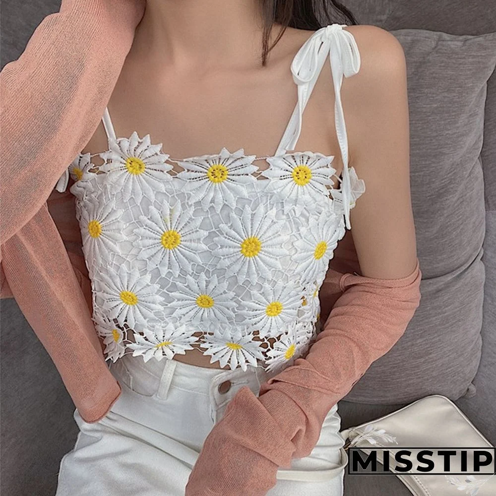 Summer Women Flower Lace Camisole Tops Sexy Short Section Slim Camisole Beach Wear Vest Gilet Femme