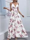 Floral Printed Plunging Condole Belt Maxi Dress
