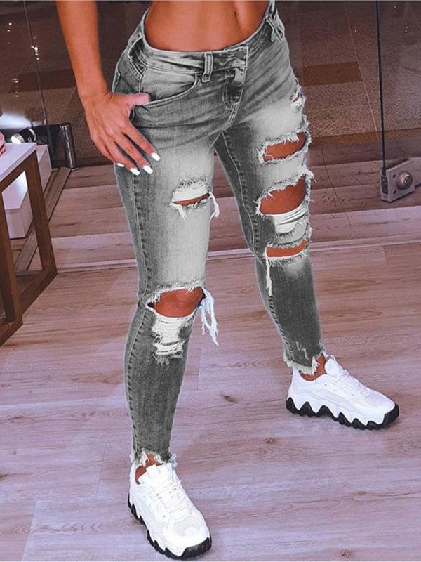 Low-Rise Hip-Lift Ripped Stretch Jeans