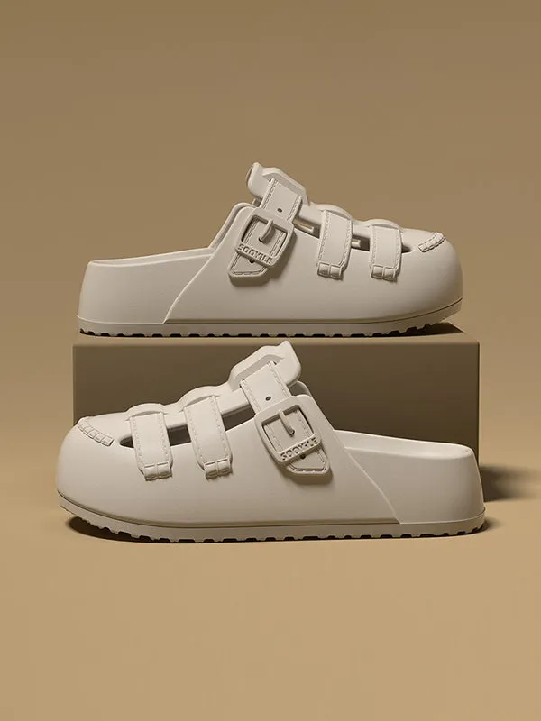 Hollow Round-Toe Split-Joint Platform Shoes Sandals