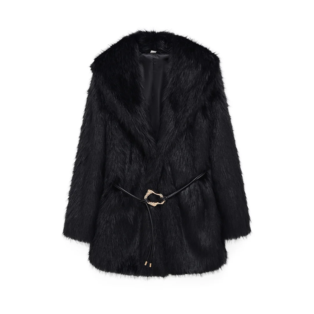Nigikala Nigikala Women's Clothing New Temperament Collar Imitation Fur Medium And Long Coat