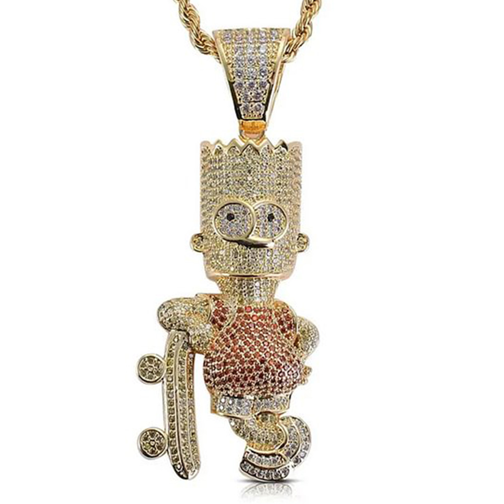 18K Gold Plated Iced Out 5A CZ Cartoon Character Simpson Pendants