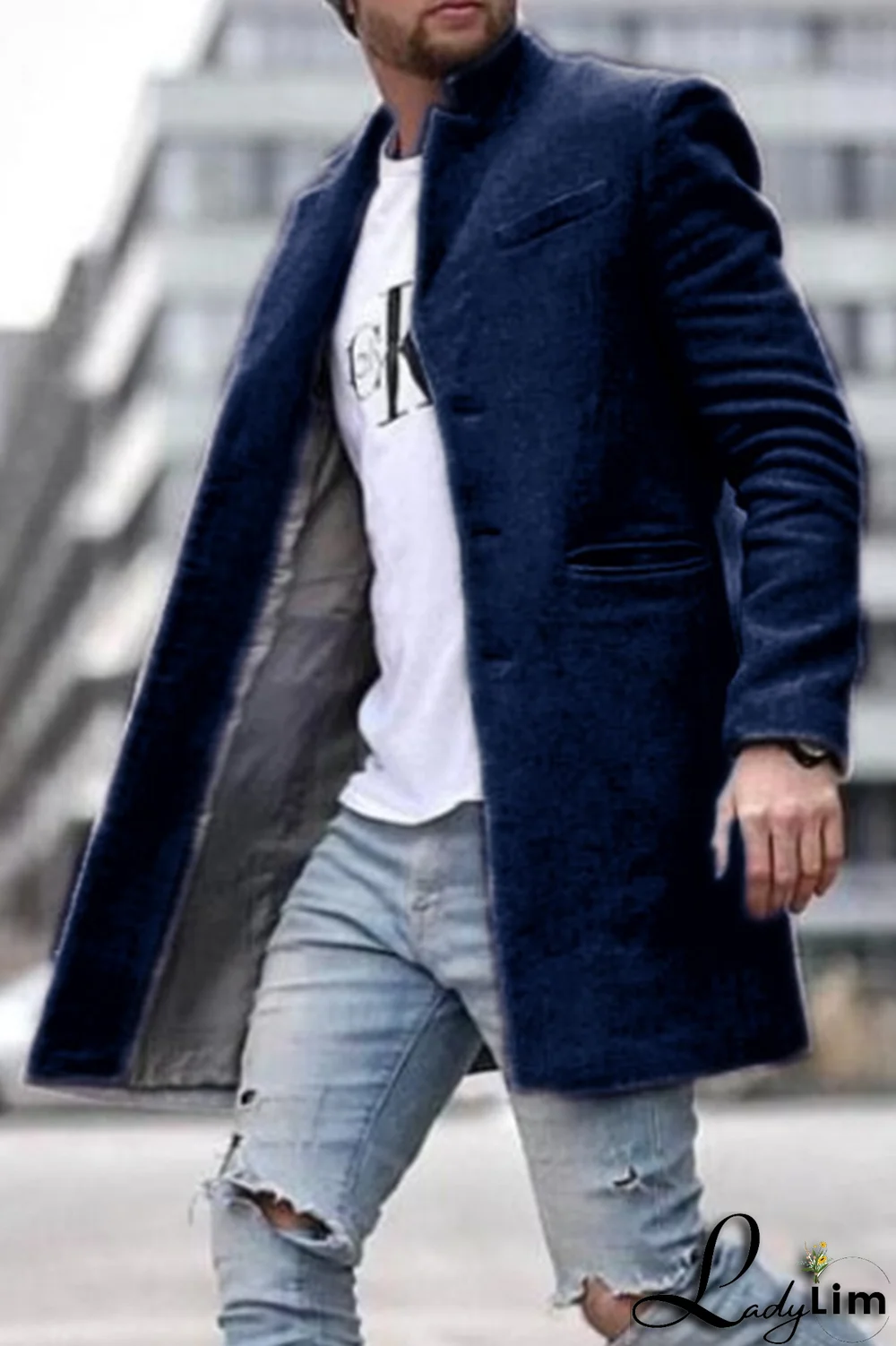 Black Fashion Solid Pocket Buckle Turndown Collar Outerwear