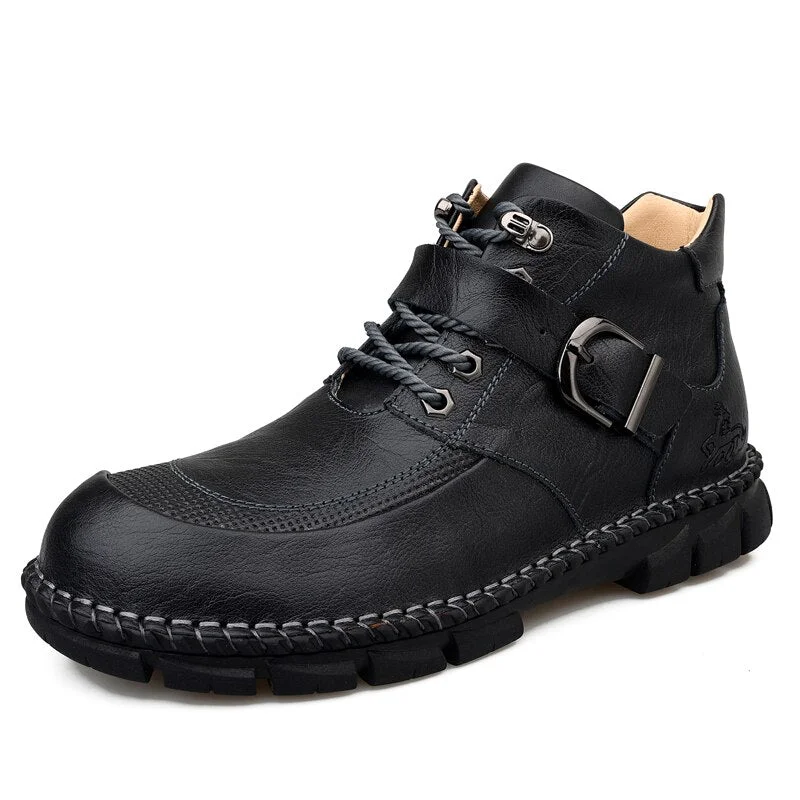 Autumn Men's Ankle Boots Split Leather Men Western Boots Designer Men Casual Sneaker Round Toe Men Safety Boots Plus Size 38-48