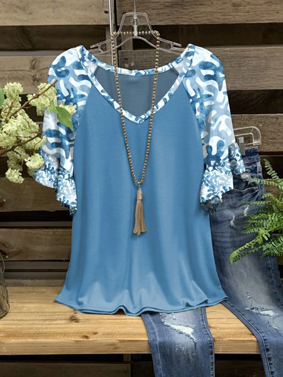Women's Printing V-Neck Casual Top