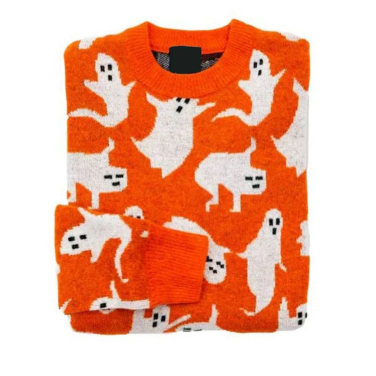 Retro Fall Ghost Halloween Printed Women's Sweater