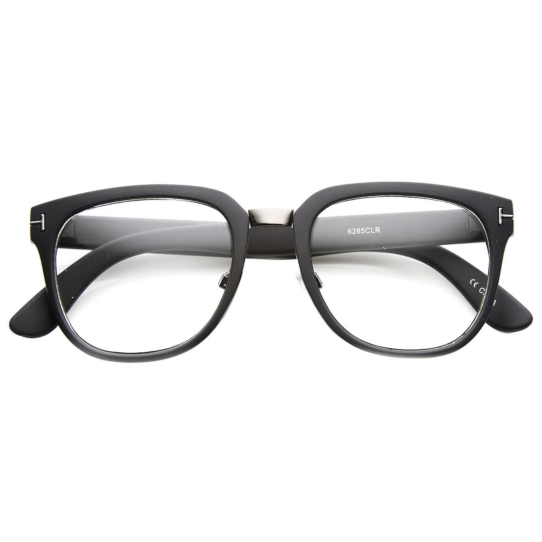 Metal Bridged T-Riveted Horned Rimmed Classic Style Eyeglasses