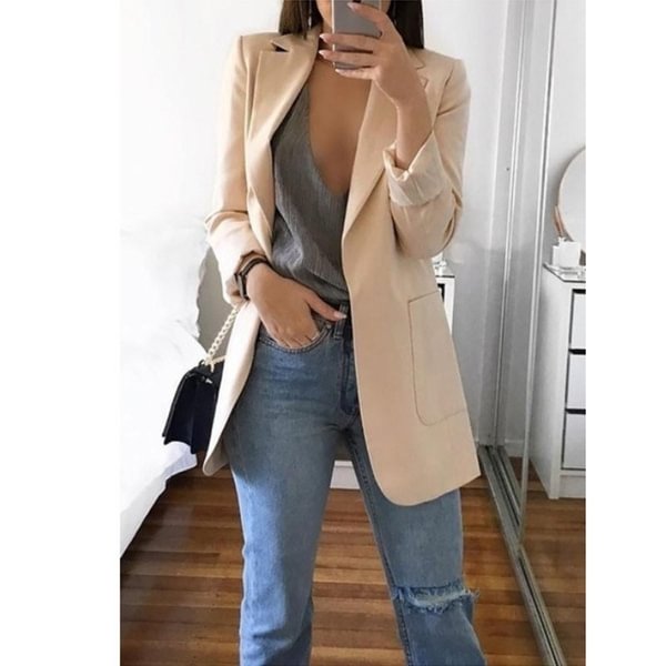 Fashion Casual Women Slim Suit Retro Solid Color Suits Jacket Long Sleeve Blazers Office Tops Female Jacket Blazers - Shop Trendy Women's Clothing | LoverChic