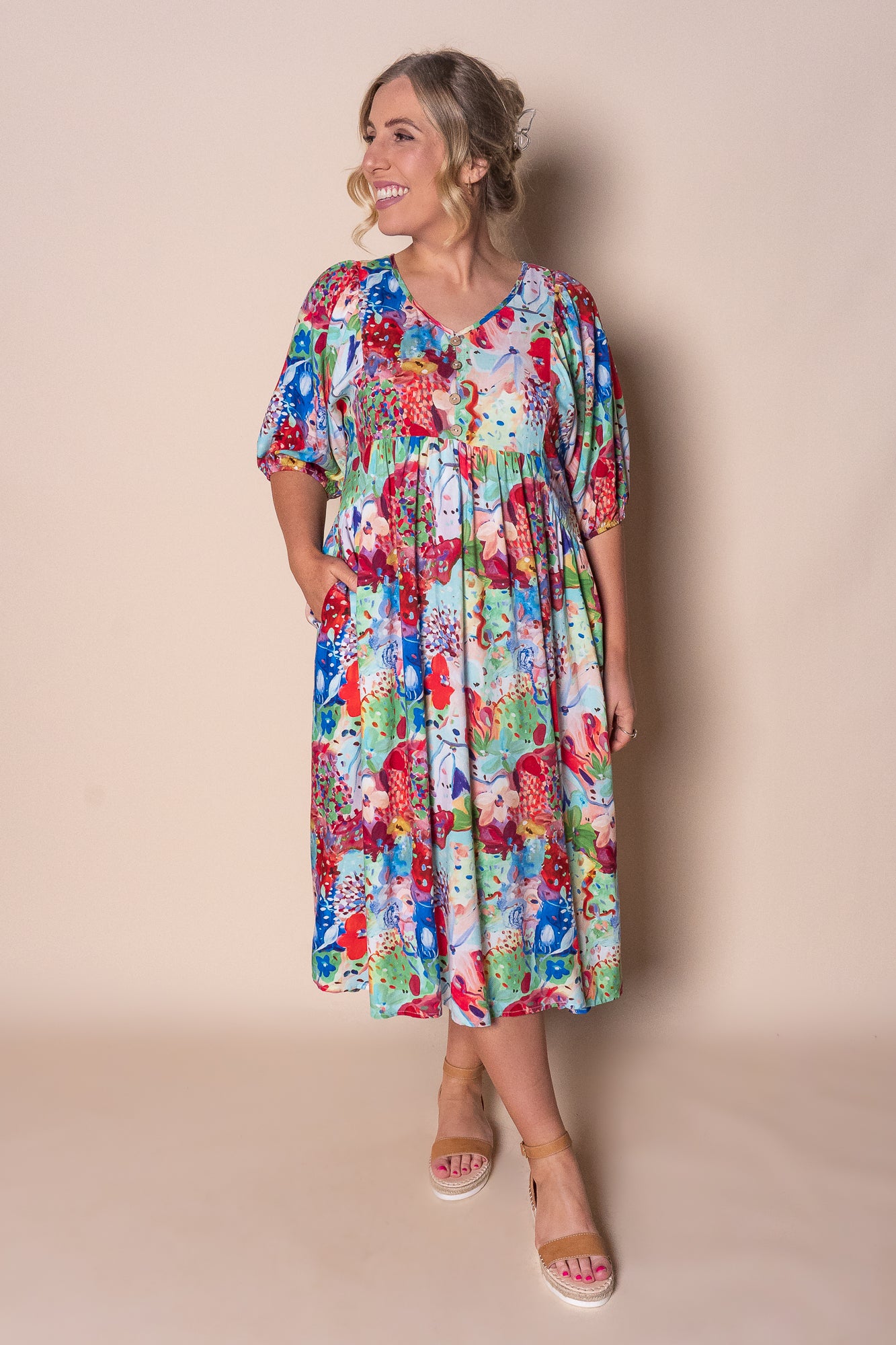 Zandra Midi Dress in Red Multi