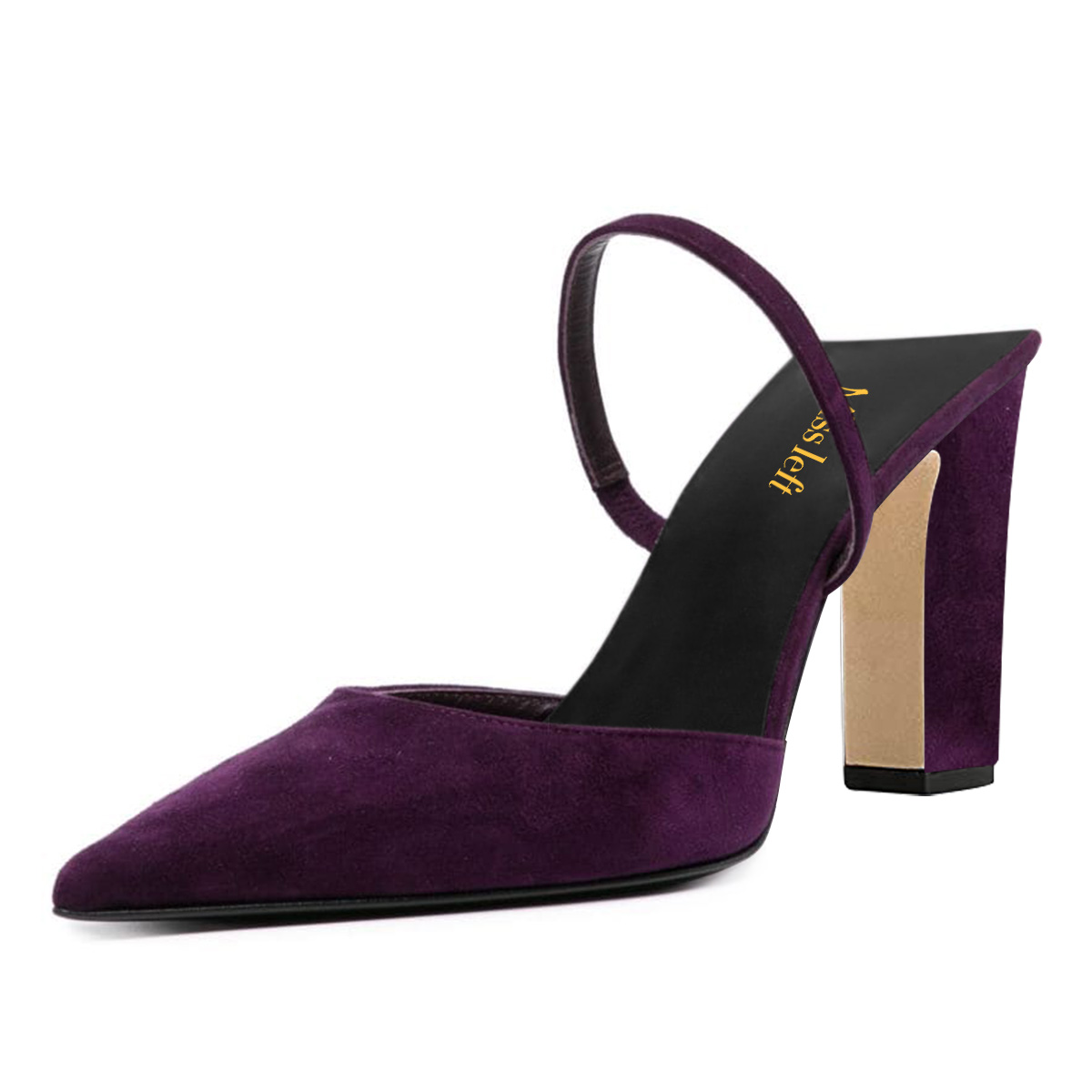 Purple Vegan Suede Closed Pointed Toe Chunky Heel Women's Mules Shoes Nicepairs