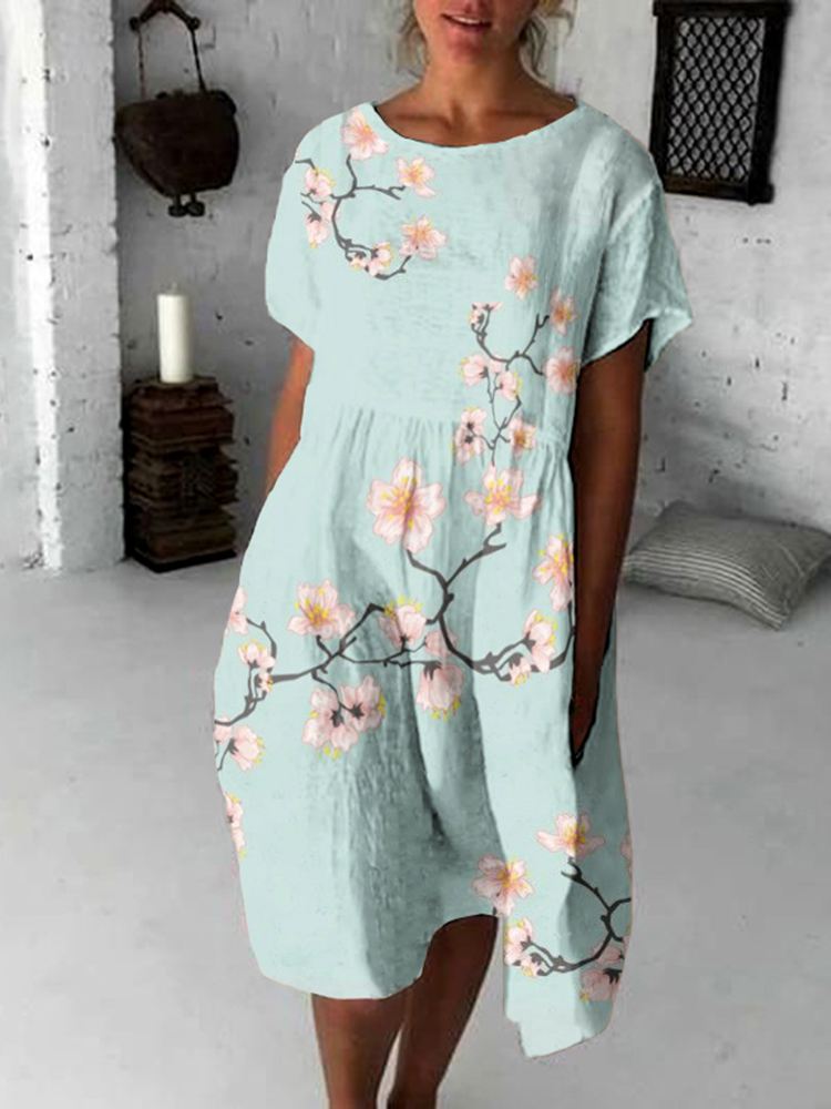 Comstylish Cherry Blossom Japanese Art Flowy Midi Dress