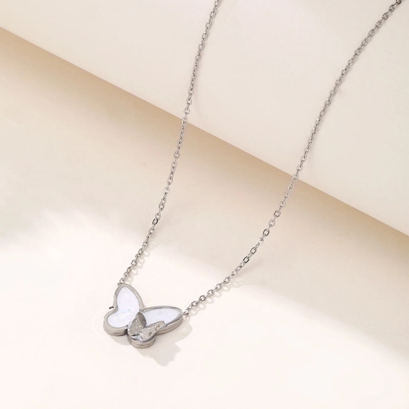 Sweet Butterfly 304 Stainless Steel Shell Inlay Pendant Necklace