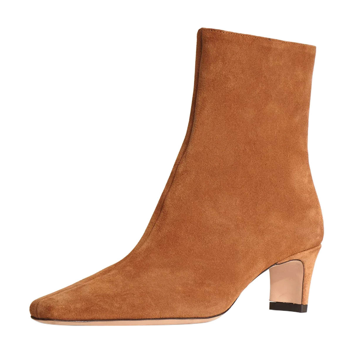 Tan Vegan Suede Square Toe Zip Ankle Boots for Women with Block Heel Nicepairs