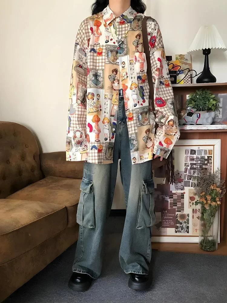 Brownm Cartoon Oversized Shirt