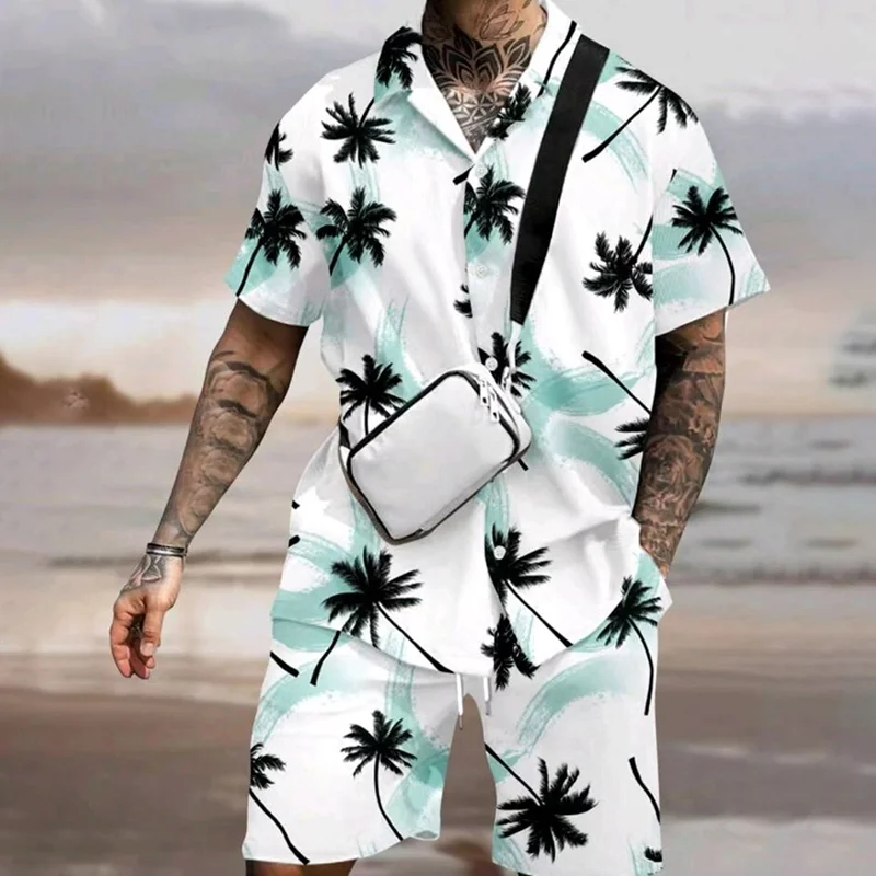 Men's Hawaiian Resort Coconut Print Short Sleeve Shirt-inspireuse