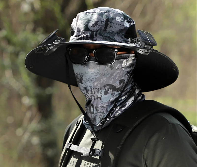 Wide Brim Solar Fan Outdoor Fishing Hat-Solar & USB Charging