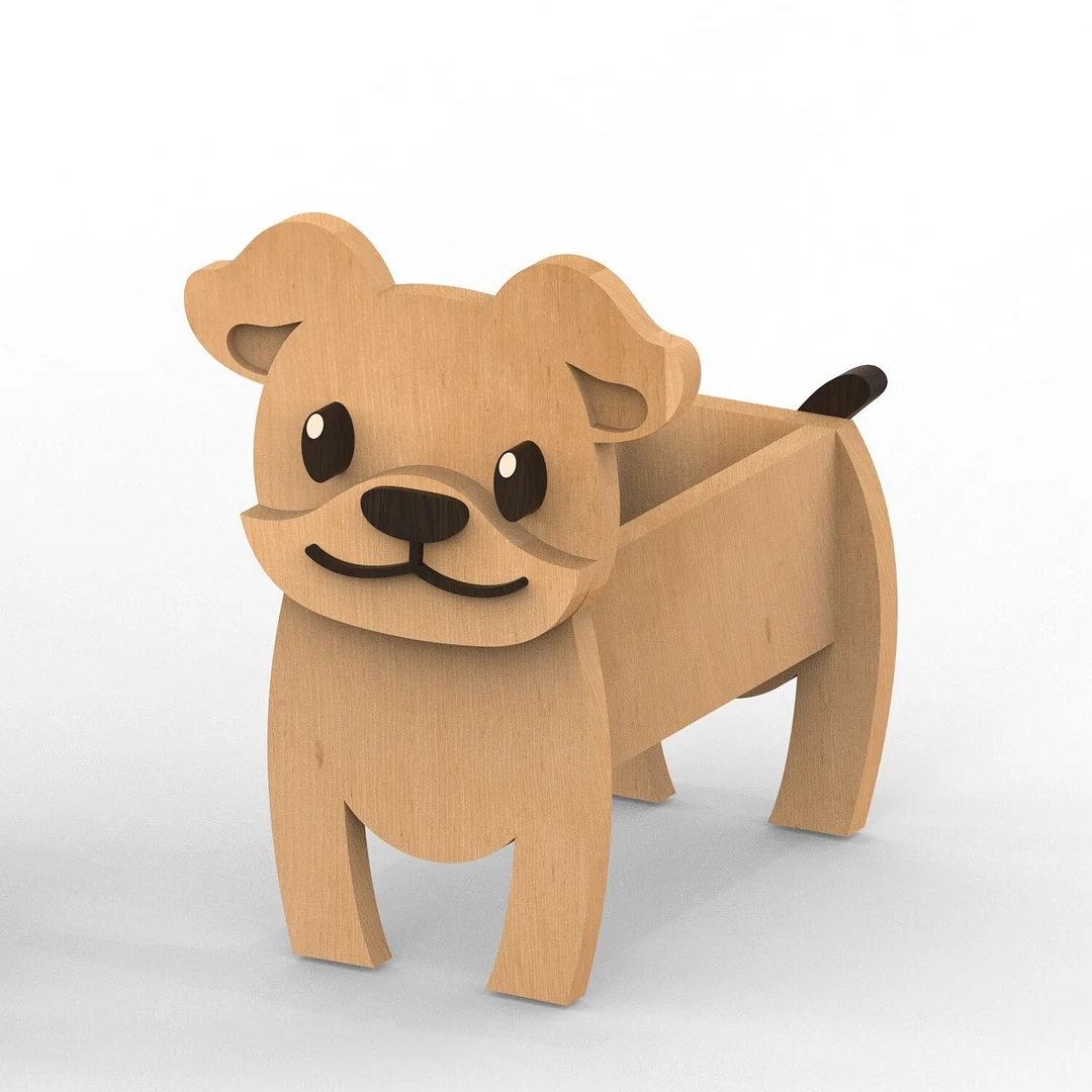 Wooden Animal Planter Shaped Cartoon Dog Succulent Potted Decor Crafts Laser Cutting Garden Flower Pot Storage Box