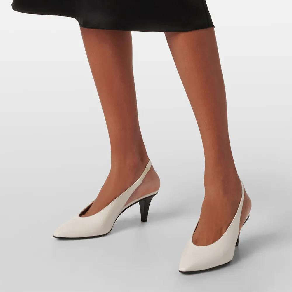 Classic Ivory Pointed Toe Cone Heel Business Slingback Shoes