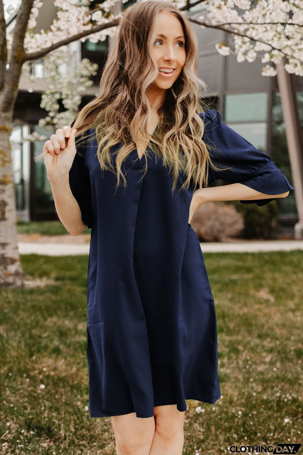 Ruffled Sleeve Shift Dress