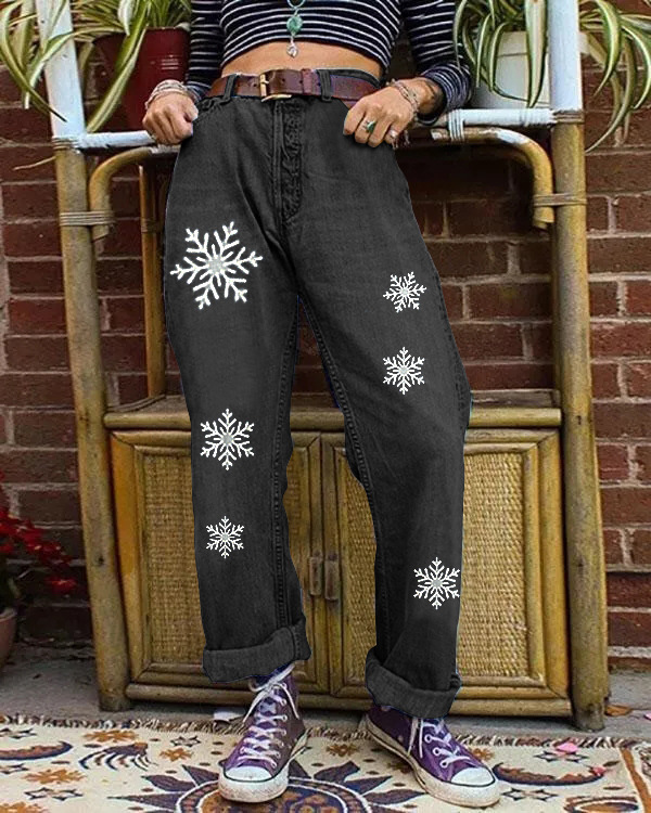 Christmas Collection Snowflake Loose Jeans