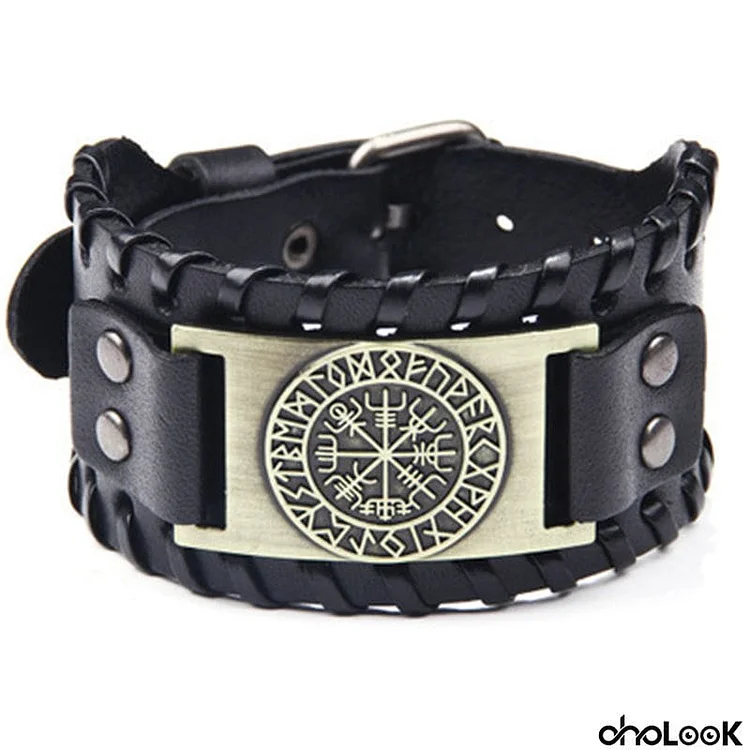 Unisex Retro Compass Viking Leather Strap Bracelet