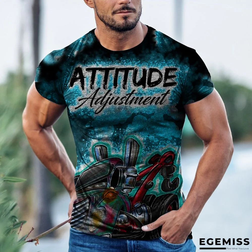 Men's T-shirt with Pattern Round Neck and Short Sleeve Digital Printing and Slim Pullover | EGEMISS