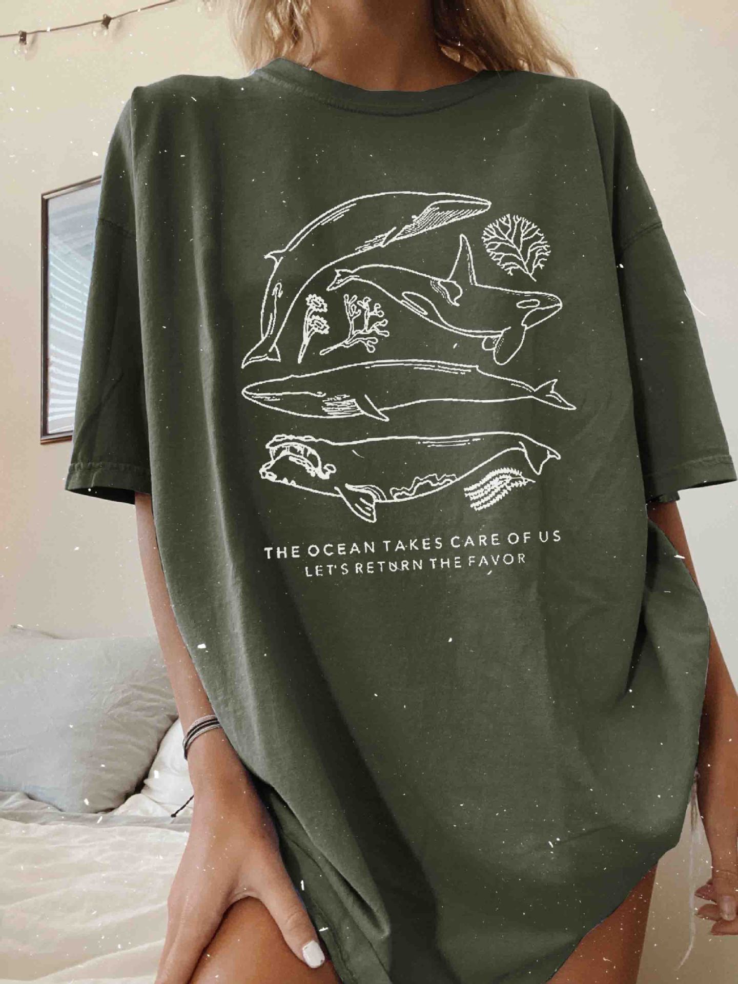 Women's Whale Print Loose T-Shirt / [blueesa] /