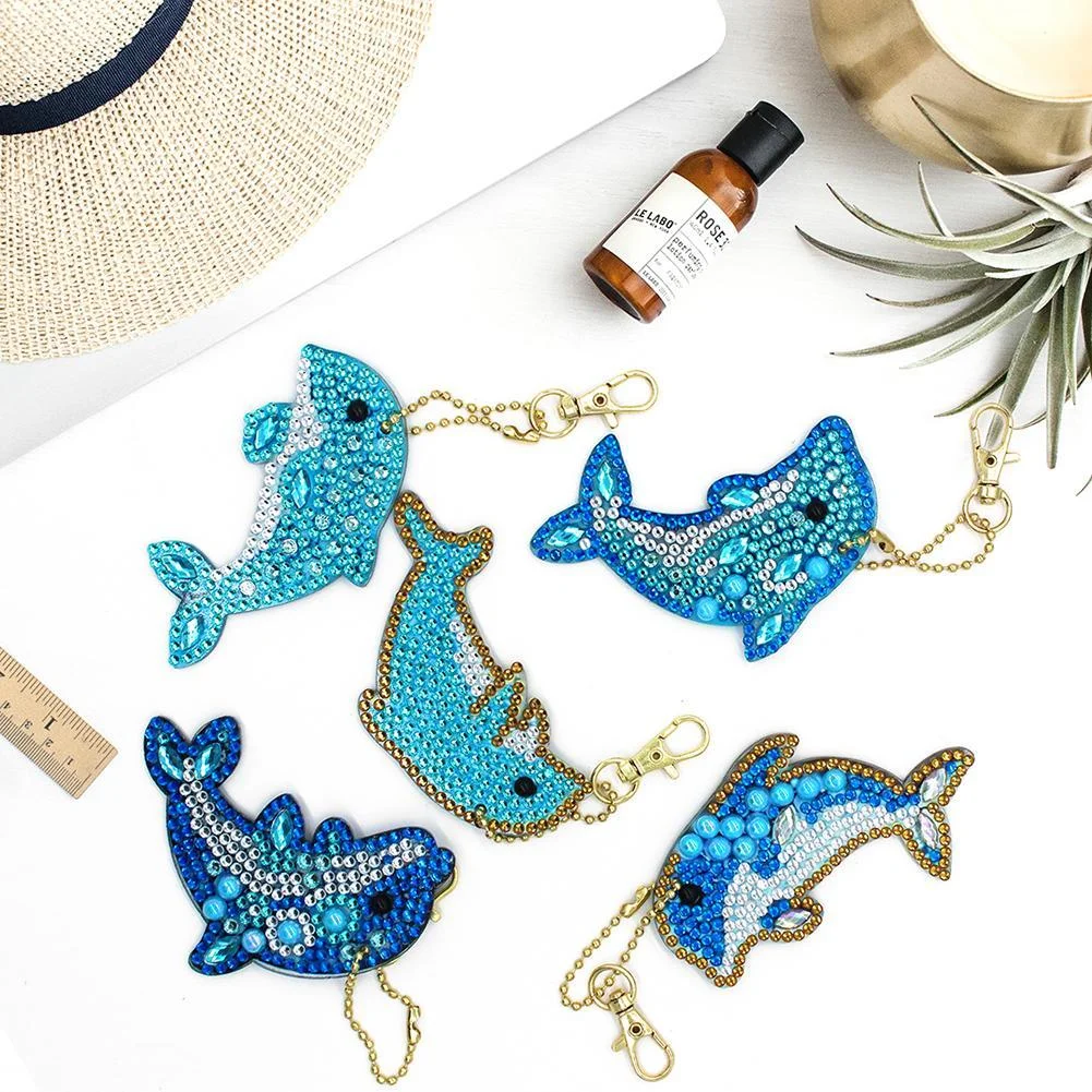 5pcs Dolphin Shape Key Chains DIY Diamond Painting Special Shape Full Drill