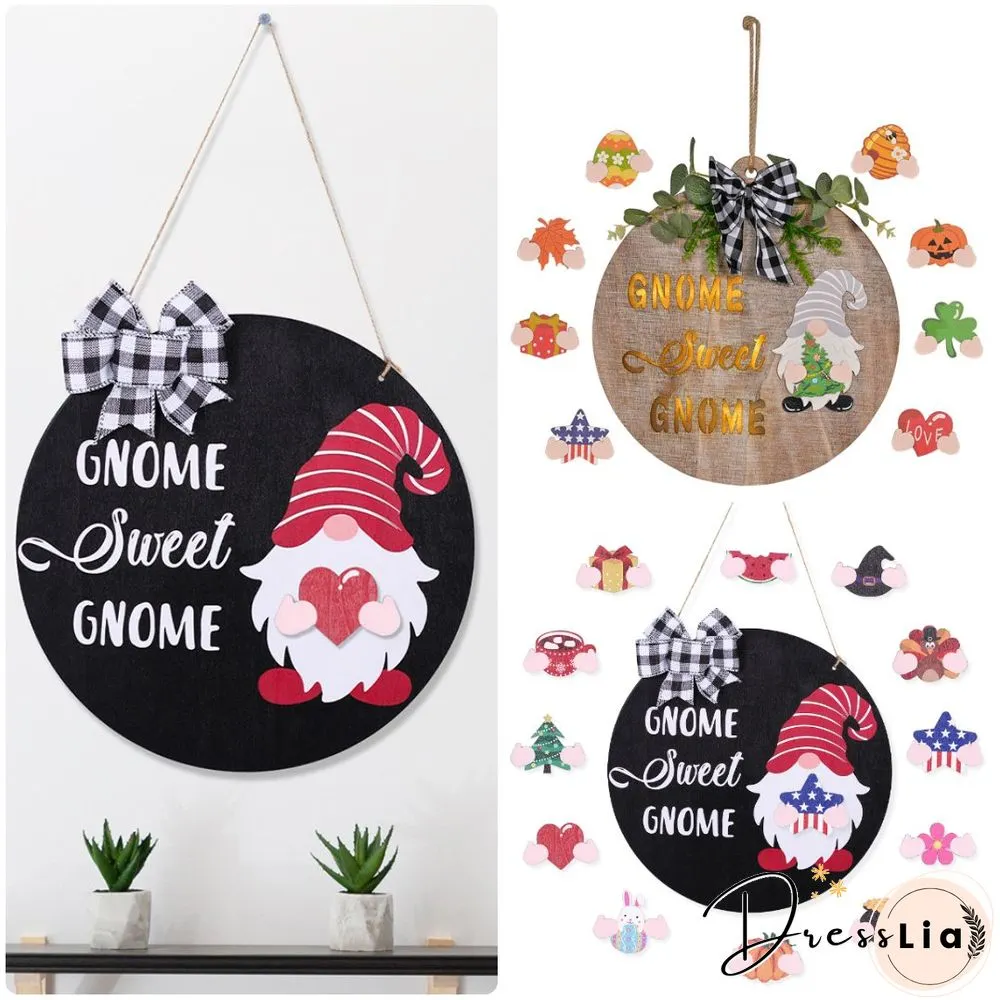 Wooden Gnome Theme Sign With Magnetic Interchangeable Accessories