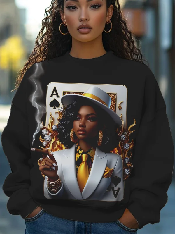 Women's Ace Of Spades Queen Art Print Cozy Sweatshirt