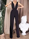 Urban Style Solid Color Backless V-Neck Jumpsuits