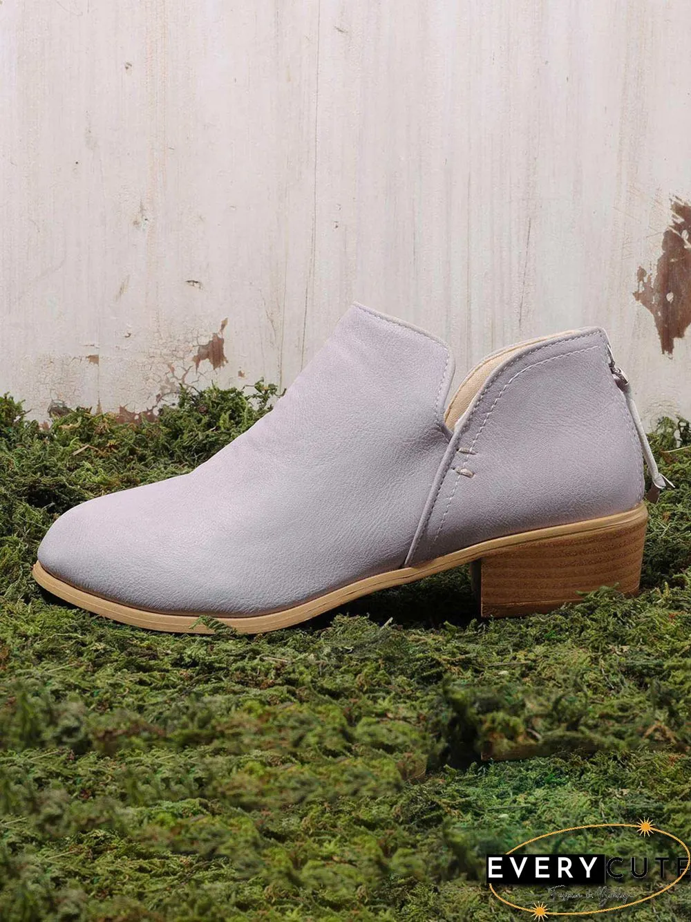 Pu Chunky Heel Zipper Pumps