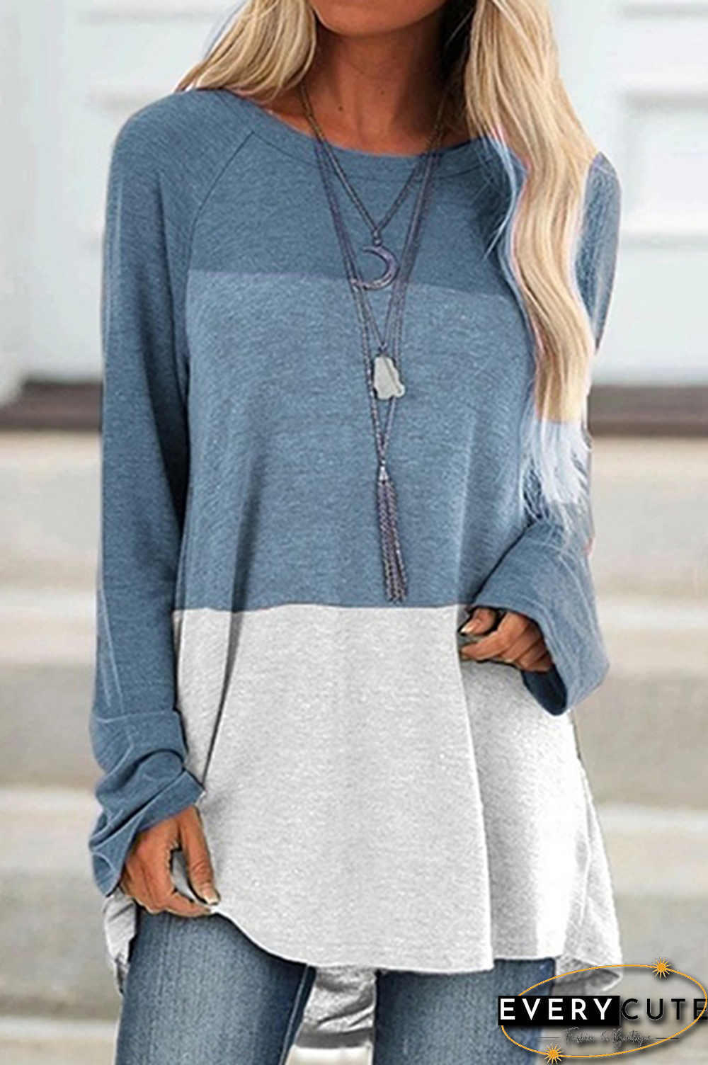 Casual Patchwork Basic Contrast O Neck Tops(6 Colors)