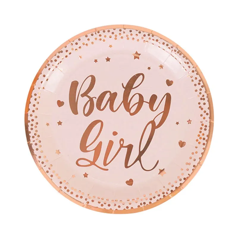 Baby Shower Rose Gold Pink Disposable Tableware Set Paper Plate Cups Kids Girl Birthday Party Decoraton Supplies Gender Reveal