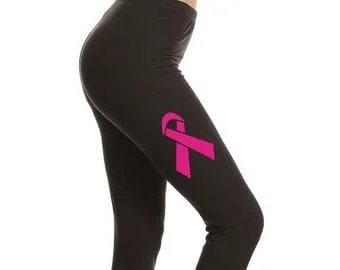 pornhint Pornhint Women's Breast Cancer Awareness Ribbon Printed Leggings for Regular Plus 3X5X