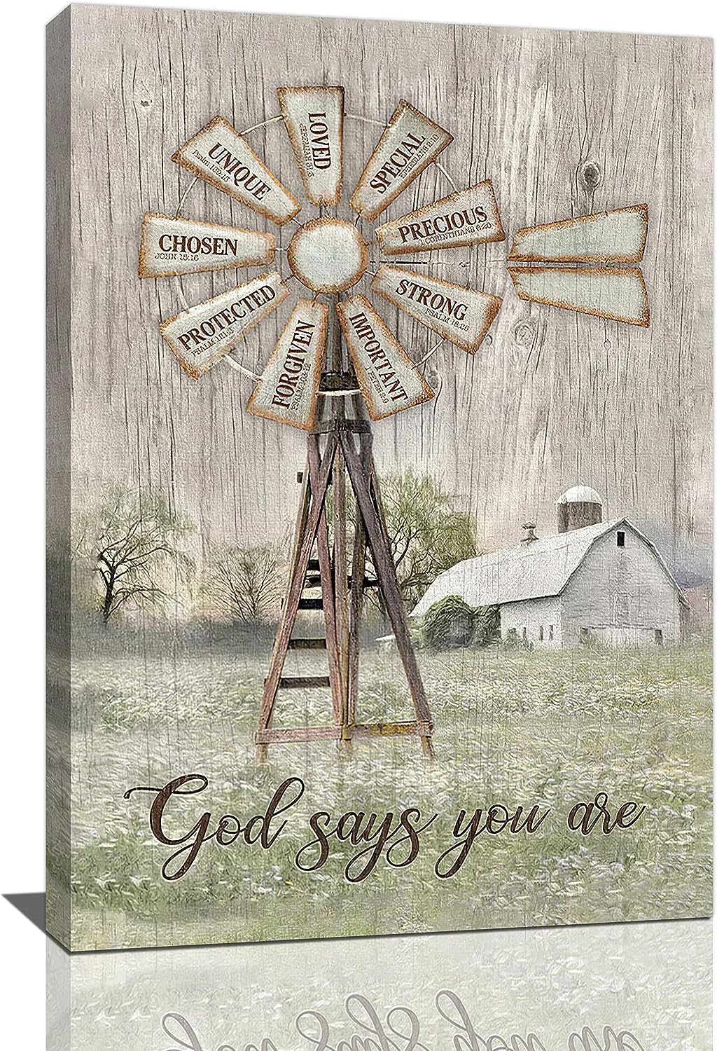 Country Windmill Old Barn Wall Art Farmhouse Farm Pictures For Wall Rustic Windmill Canvas Print Artwork For Bathroom Living Room Kitchen Bedroom Framed 16 inch x24 inch  16&#034;x24&#034;