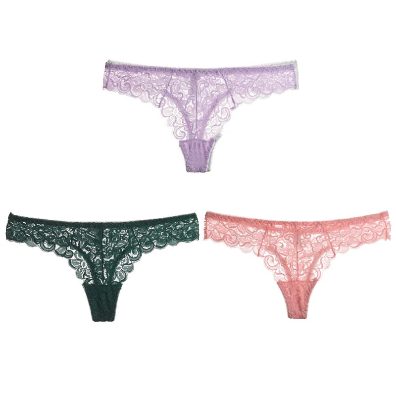 CINOON 3PCS/Set Sexy Panties Women Low-waist Briefs Female Lace Embroidery Underwear Transparent G String Underpant Lingerie
