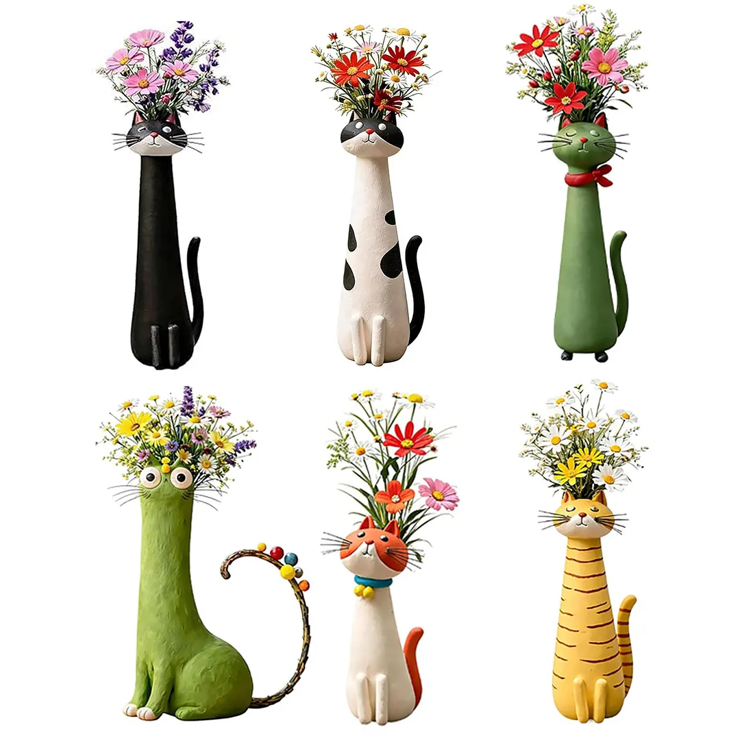 Handcrafted Quirky Cat Vase Modern Whimsical Resin Cat Flower Vase Creative Ornament for Living Room Office Study Home Decoration