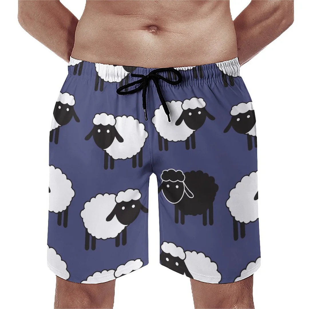 Baa Baa Black Sheep Men's Swim Trunks Summer Board Shorts Quick Dry Beach Short with Pockets