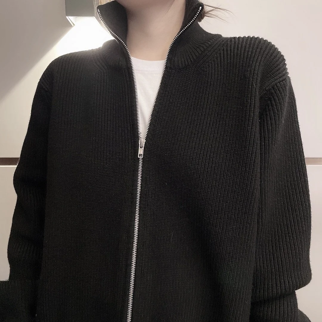 Aonga winter outfits men Turtleneck Zipper Wool Cardigan Sweater Clean Fit Style Casual Solid Color Couple Coat aonga