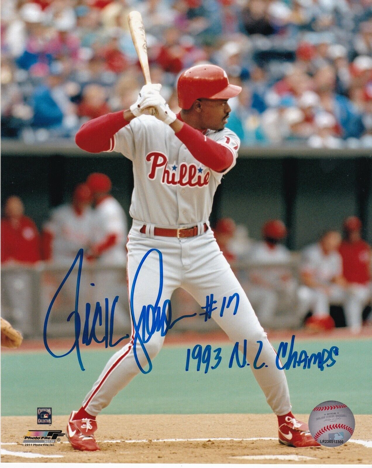 RICKY JORDAN PHILADELPHIA PHILLIES 1993 NL CHAMPS ACTION SIGNED 8x10